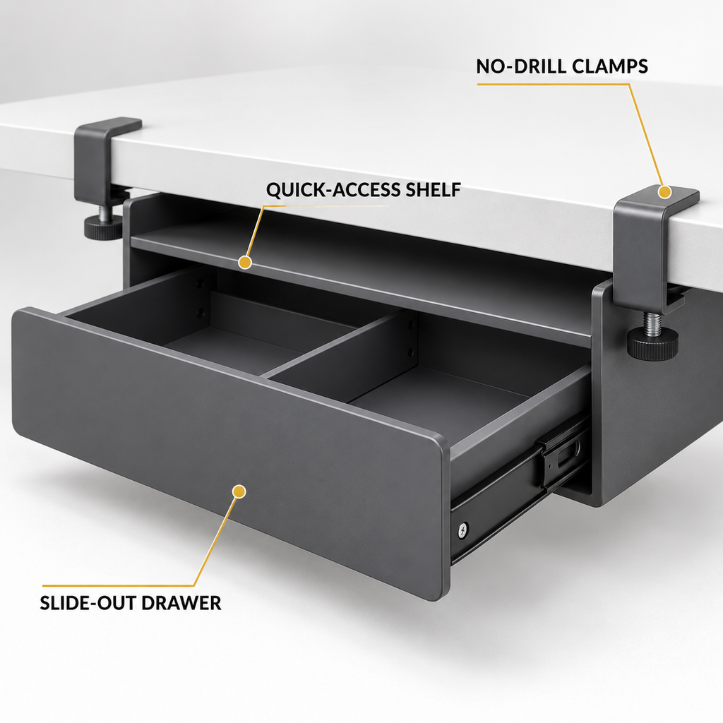 SlideNest Clamp-On Desk Drawer