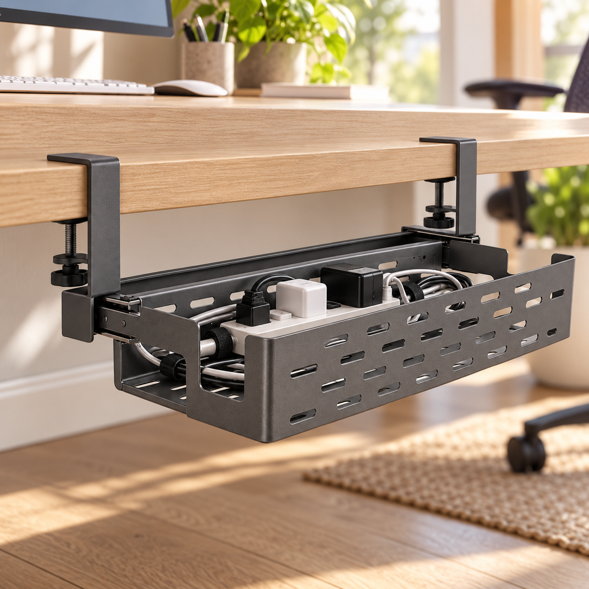 ClampCurve Sliding Under-Desk Cable Tray