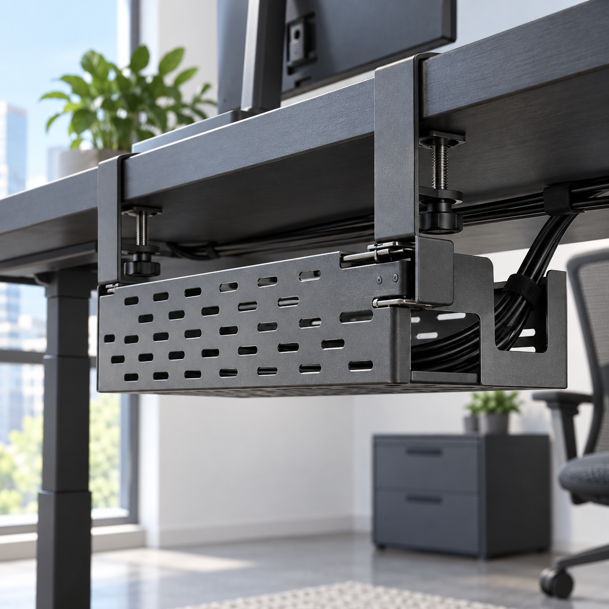 ClampCurve Sliding Under-Desk Cable Tray